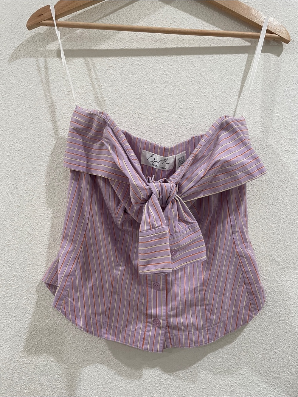 Anthropologie Byron Lars Beauty Mark Purple Pinstriped Bow Tie Strapless Top